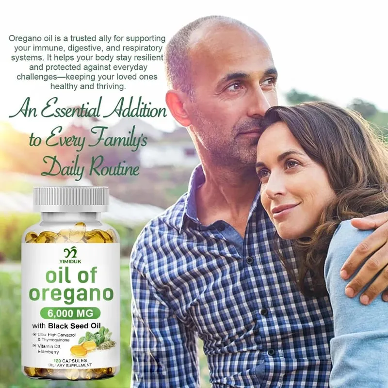 Oregano Oil + With Black Seed Oil & Elderberry + Vitamin D3 Supports Antioxidant & Skin Health Antibacterial & Immune System