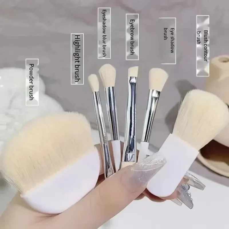 6 pièces Mini pinceaux de maquillage de voyage ensemble avec boîte transparente Portable poudre cosmétique fond de teint Blush mélange correcteur pinceaux de maquillage