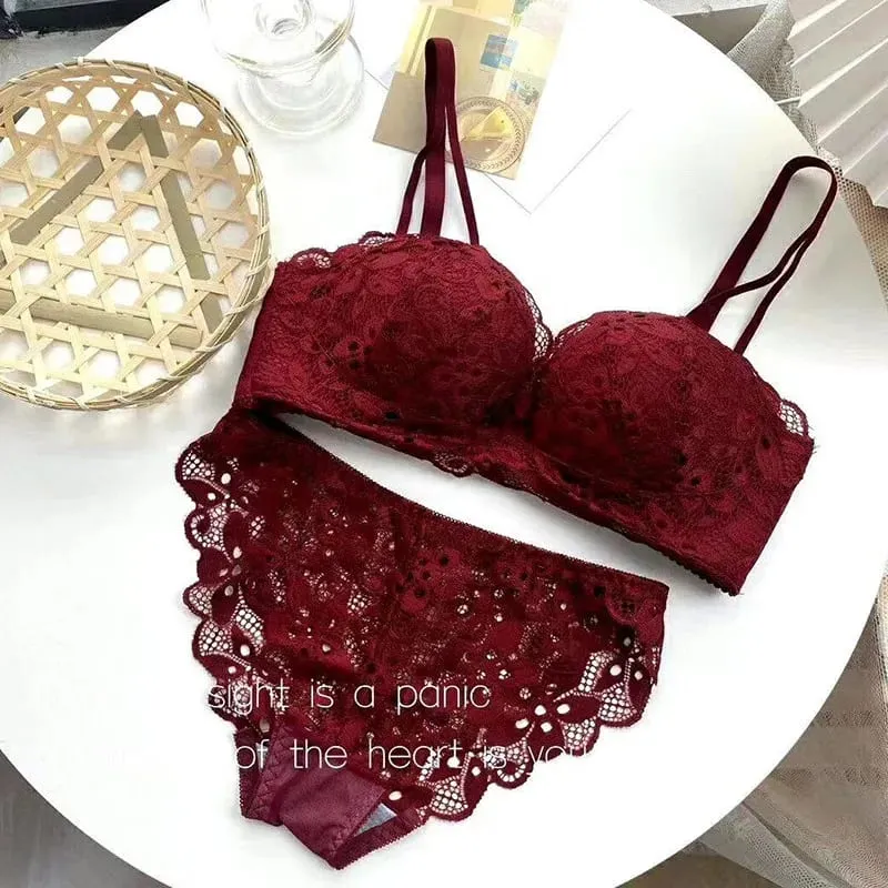 New Push-Up Lingerie Set Comfortable Wire-Free and Lightweight Bra Provides Lift and Side Support Sexy & Exquisite Lace Design