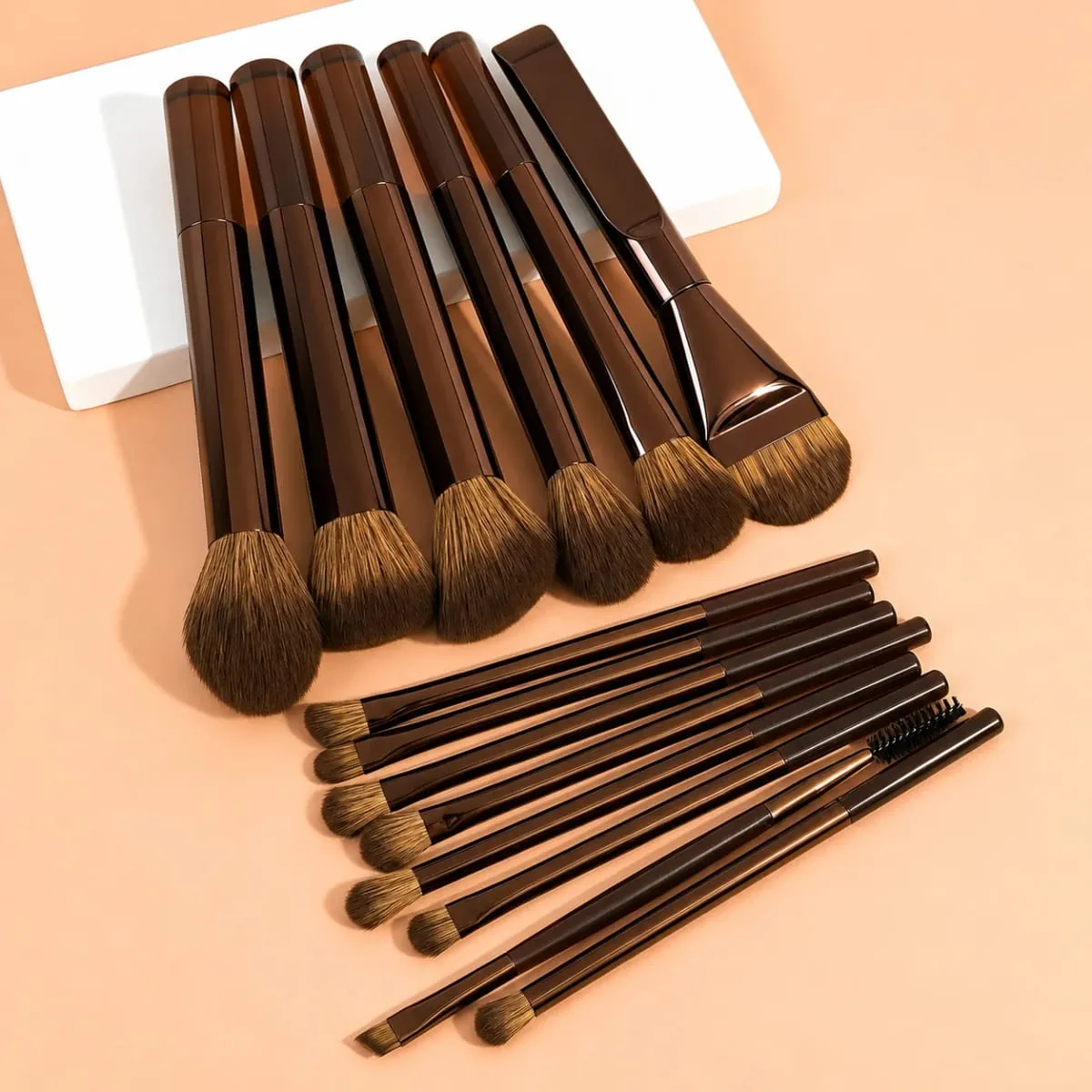 Makeupbørstesæt med 14 stykker med aluminiumshylster - Premium syntetiske makeupbørstesæt Foundation Powder Brush øjenskygge til Beg