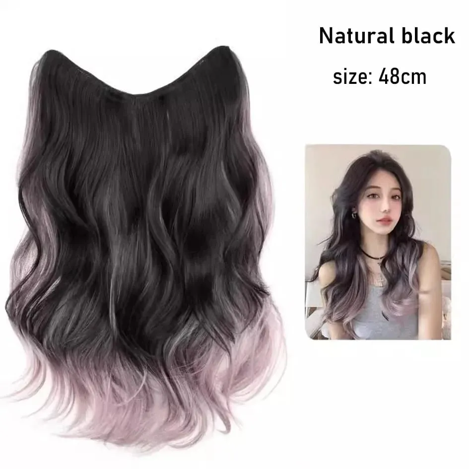 Synthetische 5 Clip 50 cm farbige Haarverlängerungen, Wasserwellen-Perücke, rosa Perücke, graue Perücke, Clip-on-Haarverlängerungen, Weihnachten
