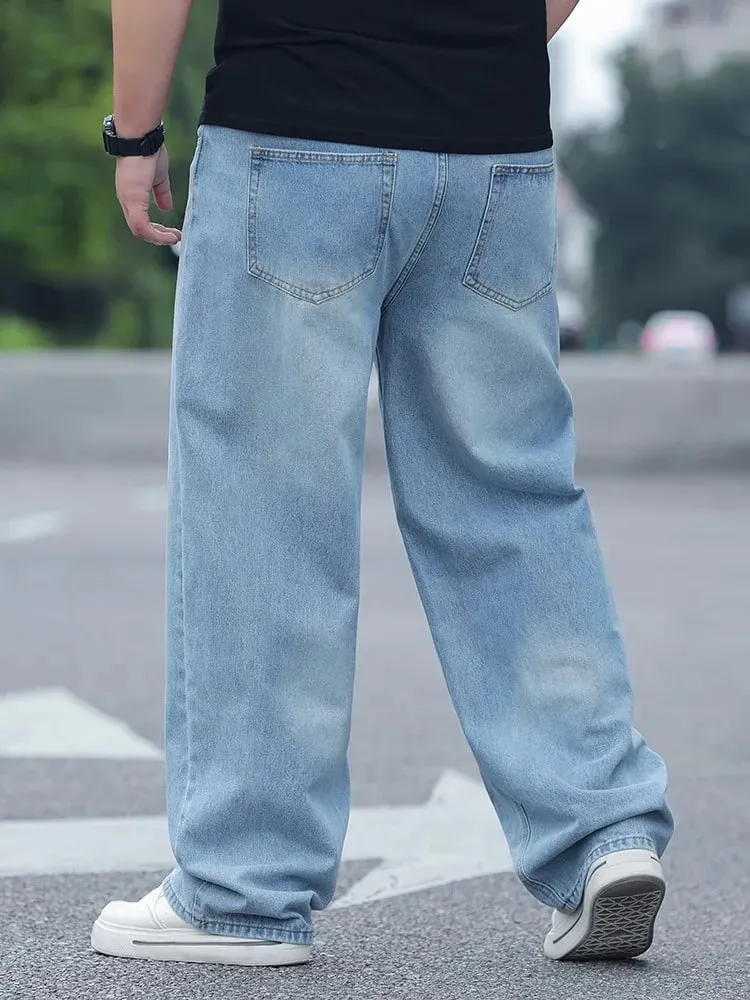 Plus Size Men's High Waist Straight Leg Jeans Four Seasons Loose Baggy Denim Trousers Casual Versatile Long Pants New — image 2