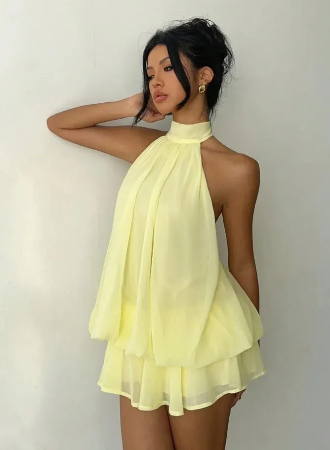 Women's Vacation Slim Fit Fashion Sexy Backless Halter Tie Waist Versatile Solid Color Dress Stylish and Comfortable Summer
