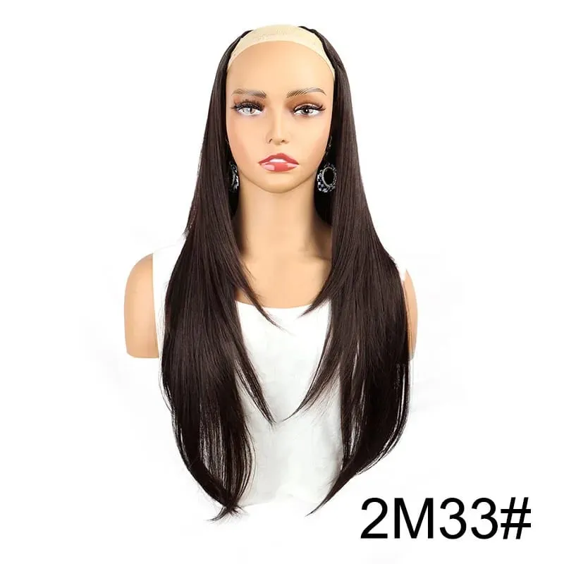 Extension de cheveux synthétiques 55cm en forme de V, postiche longue et lisse avec 4 Clips, postiche Invisible naturelle pour femmes