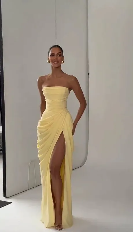 Femmes jaune coupe basse dos nu taille haute Robe à lacets sans manches taille Cincher Spaghetti sangle robes fête Club femmes Robe — image 9