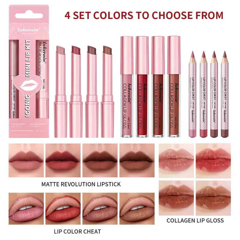 5 farve læbe liner + læbestift sæt og læbe plet let farve mat læbe kit læbestift Langvarig rød læbestift læbe makeup sæt
