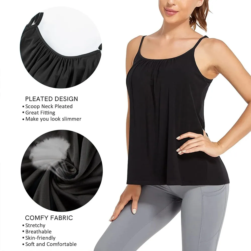 Plus Size Padded Camisole Tops For Women Adjustable Spaghetti Strap Camis With Built Bra Basic Summer Sleeveless Undershirt