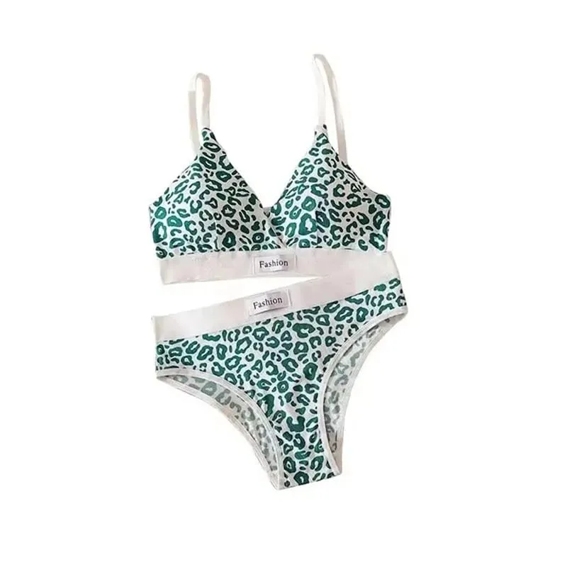 1/2/3set Women V-Neck Bra And Panties Set Low Waist Panties Female Sexy Lingerie Set Leopard Print Cotton Bra Sport Underwear