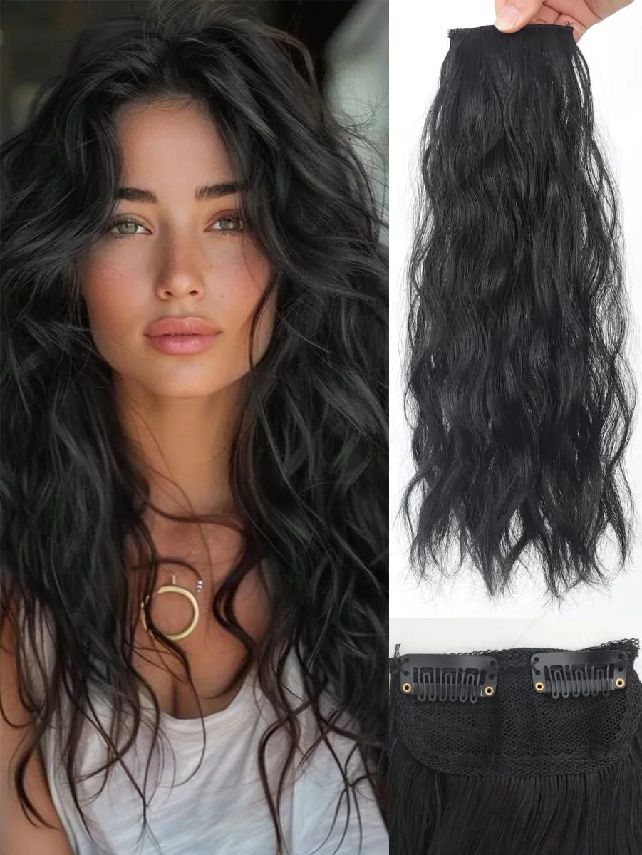 Women Water Wave Extensions Clip In Hair Extensions Invisible Synthetic Wig Piece Suitable Thinning Hair Increase Hair Volume