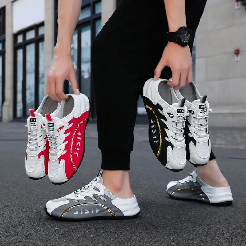39-48large-size Mesh Breathable Baotou Slipper Fashion High Quality Leather Leisure Men Shoes Trend Flat Sneakers Zapatos Hombre