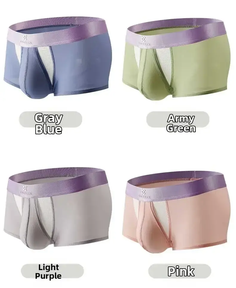 Biancheria intima estiva in seta di ghiaccio, boxer da uomo ad asciugatura rapida, leggeri e traspiranti, separabili, con apertura laterale, non staccabili