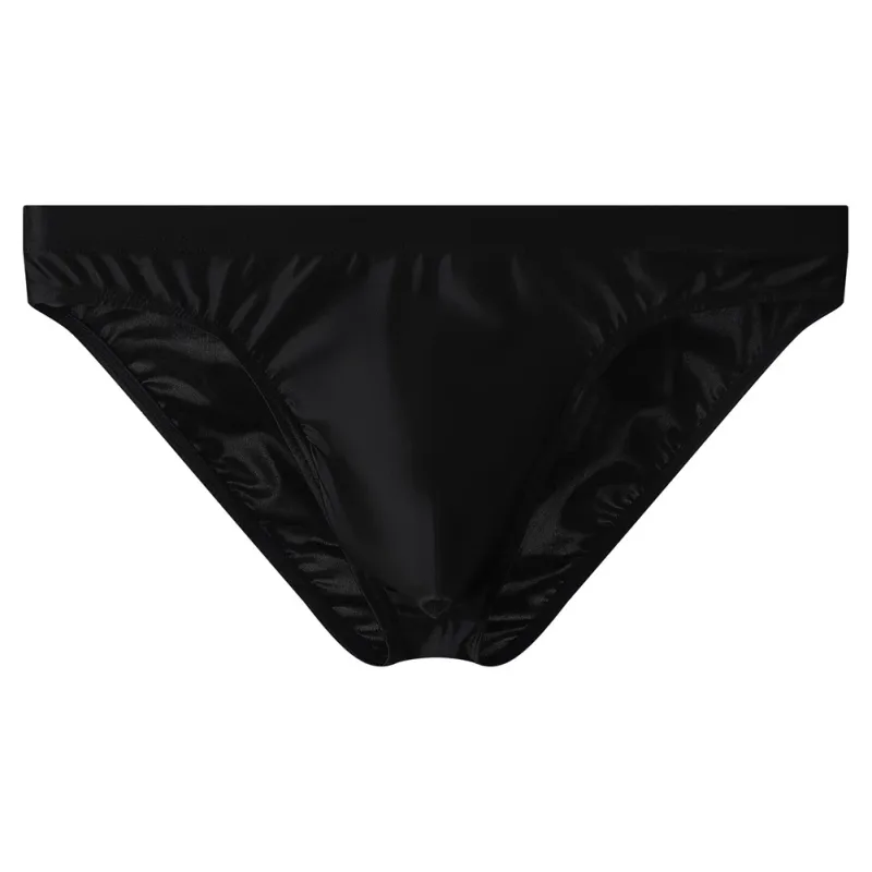 Luxusní hnědé saténové pánské bikiny kalhotky s vysokým elastickým pasem Hladké lesklé spodky s 3D obrysovým váčkem Prodyšné intimky — image 4