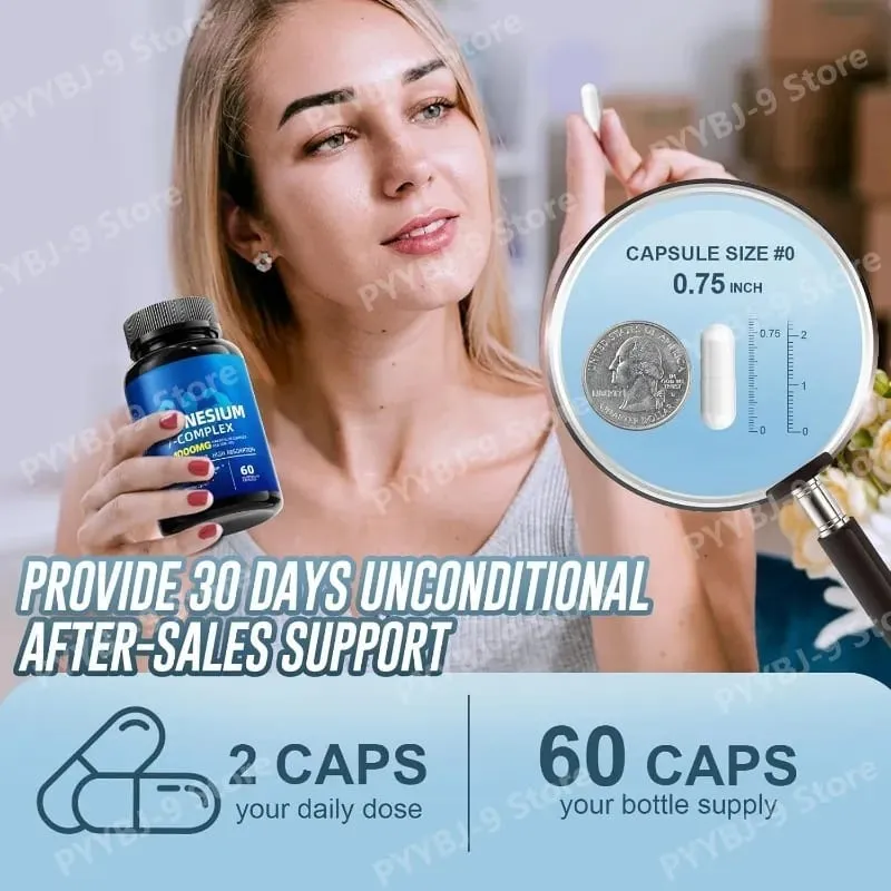 Komplexní doplněk hořčíku 7 s glycinát citrát malát chelát zinek vitamín D3 B6 pro úlevu svalů při spánku 60 tobolek
