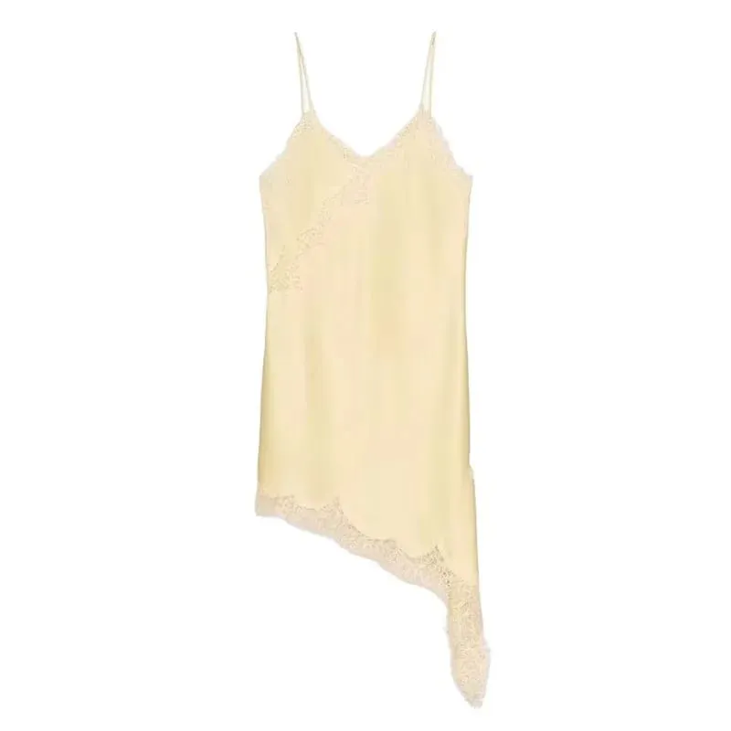 Summer New Fashion Women's Dresses Satin Lace Slip Sexy Asymmetrical Hem Nightgown Casual Party Dresses Wear Y2k Clothes