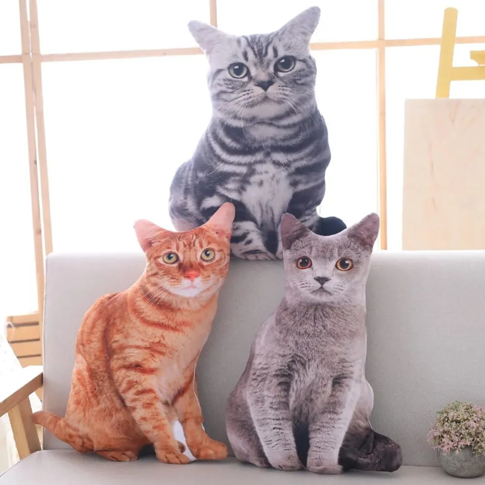 Plush Realistic 3D Cat Doll Cartoon Stuffed Simulation Cat Plushie Pillow Kawaii Soft Plush Animals Toy Cushion for Kids Girls — image 2