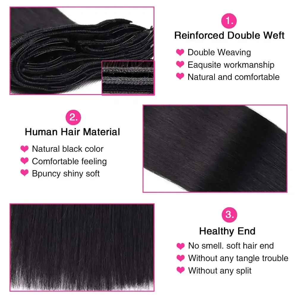 Clip in Hair Extensions Real Human Hair 26 Inch 120g Invisible Seamless Straight Remy Human Hair Clip in Extensions 1B Black