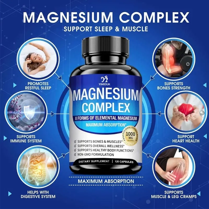 Magnesium Complex Pills - Bone Muscle & Heart Health Supplement Sleep Support Muscle Relaxation Stress & Anxiety Relief