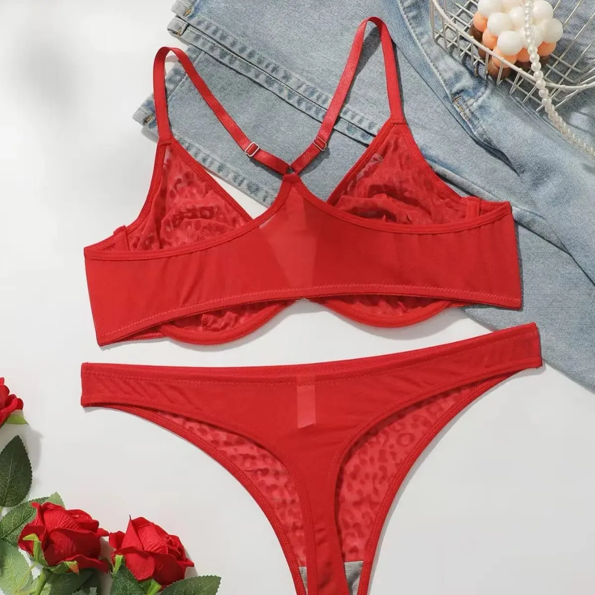 Women's Leopard Print Lingerie Set Sexy Front Buckle Push up Bra Comfortable Close Fit with Steel Ring Gathering