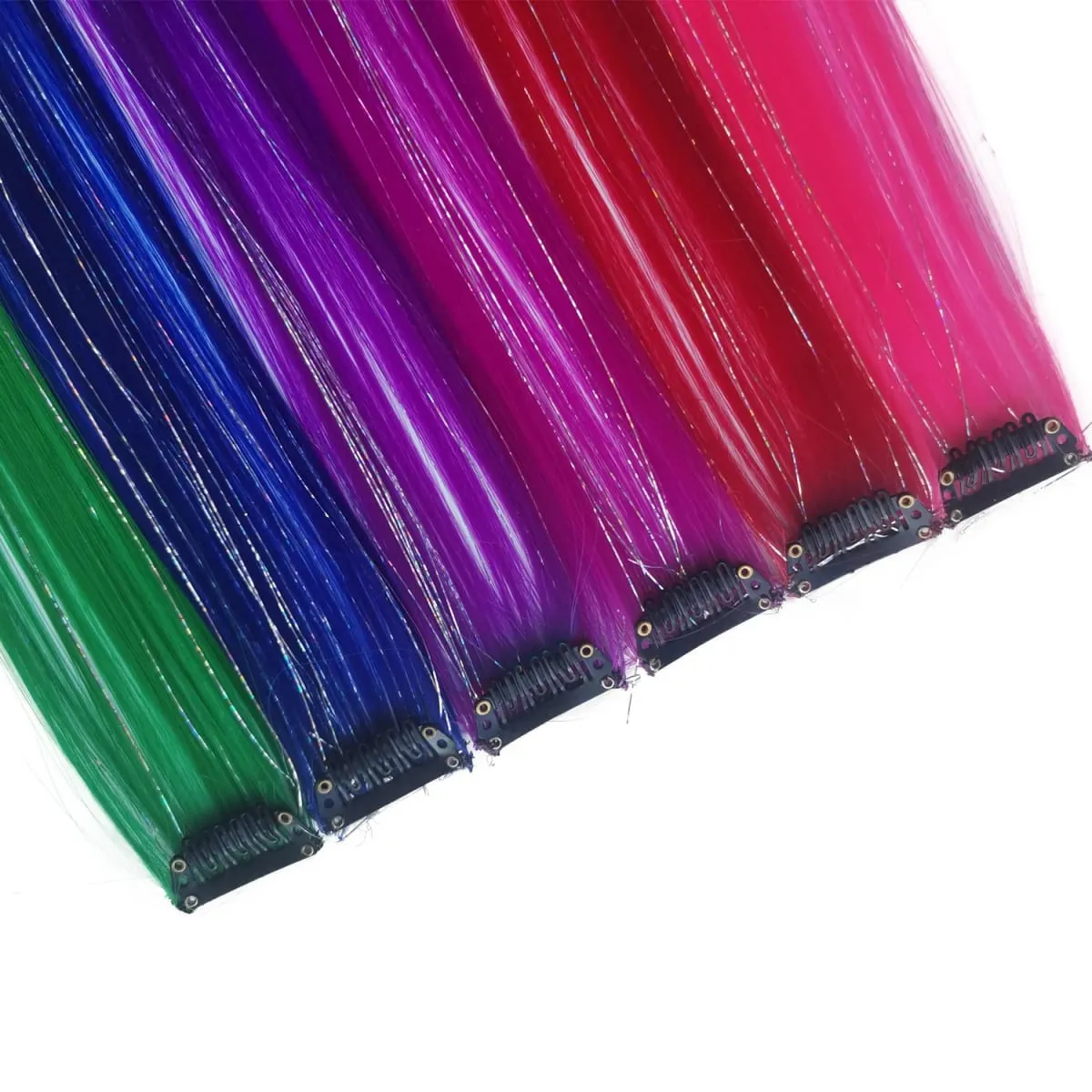 Synthetic Clip in Hair Extensions for Girls 22 inch Multi-colors 6pcs/pack Rainbow Straight Hair Synthetic Hairpieces