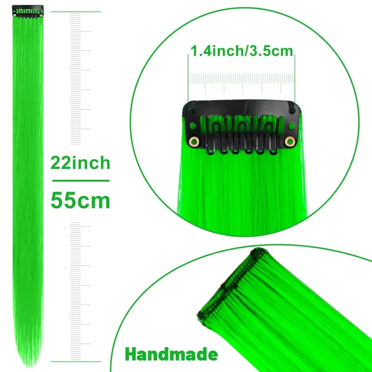12 PCS Green Hair Extensions Clip in Colored Party Highlights Extension for Kids Girls Synthetic Hairpiece Straight 22 inch — image 2