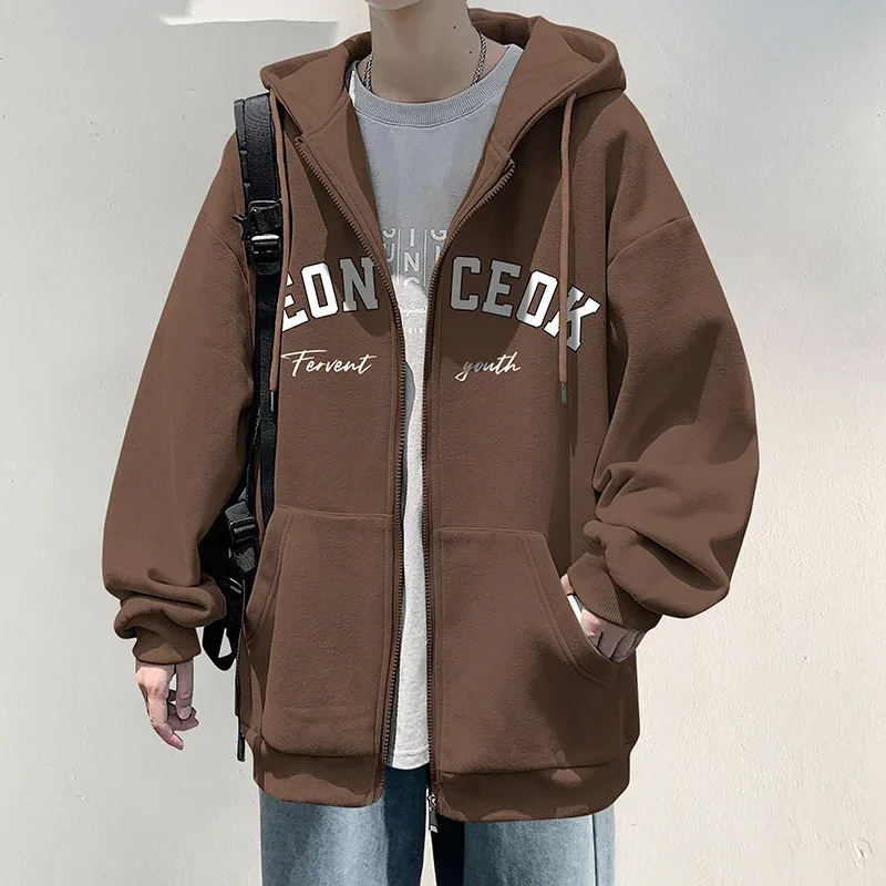 Spring Men's Streetwear Letter Printed Zip Up Hoodies 2025 New Hip Hop Long Sleeve Hoody Sweatshirts Oversized Y2K Tracksuit