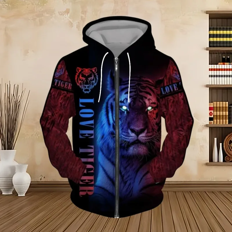 Spring and Autumn Men's Hoodie Sweatshirt 3D Digital Print Tiger Series Zip up Hoodies Fashion Personalized Sweatshirt for Men — image 13