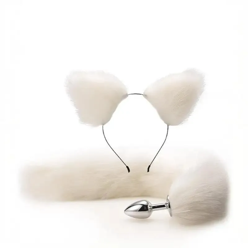 40cm Fox Tail Anal Plug Plush Cat Ears Headbands Set Butt Plug Tail Erotic Cosplay Sex Toys Women Anal Masturbation