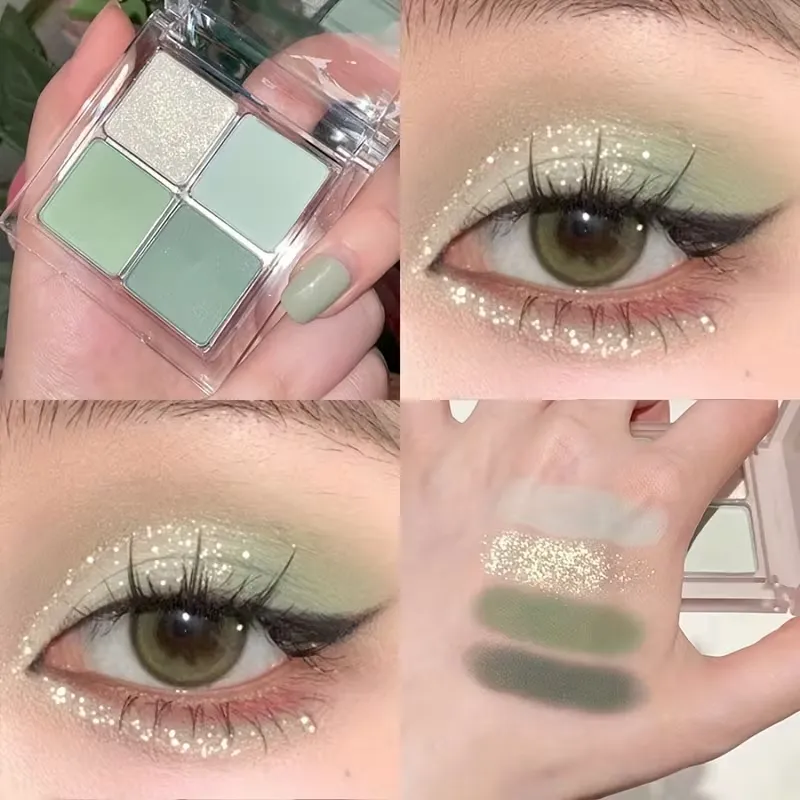 4-Color Green Eye Shadow Tray Low Saturation Palette Matte Korean Eye Makeup Pigment Eyeshadow Tray Lasting Eye Makeup Palette