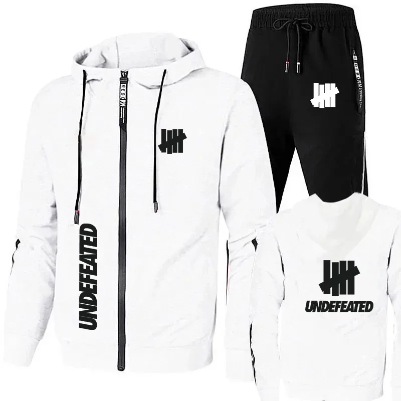 Men's 2 Piece Tracksuit Black UNDEFEATED Graphic Print Full Zip Hooded Sweatshirt and Drawstring Sweatpants Streetwear Hip Hop C