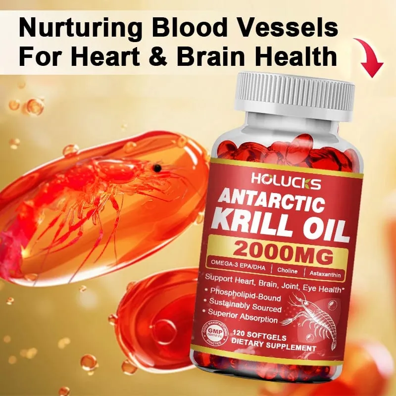 Antarctic Krill Oil Capsules 2000 mg Supplement with Astaxanthin Omega-3 EPA DHA Support Brain Joint Skin Heart Health
