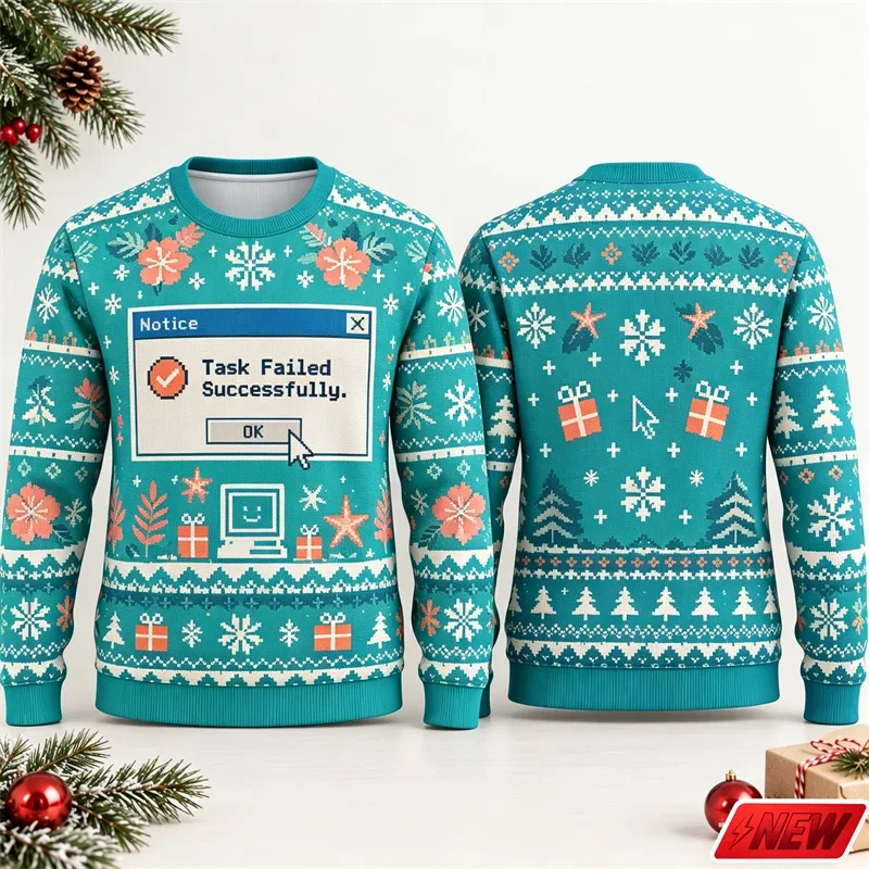 Fashion Ugly Christmas Fake Sweater Men Merry Christmas Sweatshirts 3D Print Funny Computer Message Graphic Sweatshirt Unisex