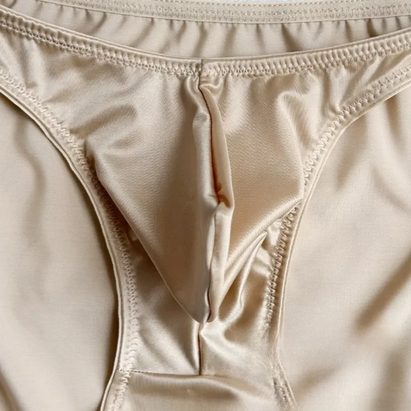 Comfortable Low Waist Men's U-Pouch Underwear Breathable Seamless Satin Silk Briefs Narrow Belt Lingerie Ice Silk Panties Sports