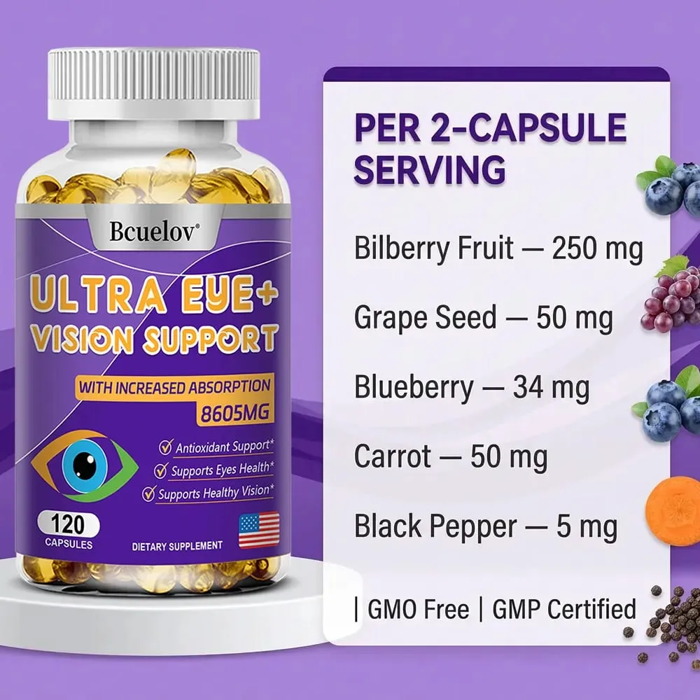 9-in-1 Eye Vitamins Supplement - Lutein Zeaxanthin Blueberry Dry Eyes Eye Fatigue Macular & Night Vision Support for Adults