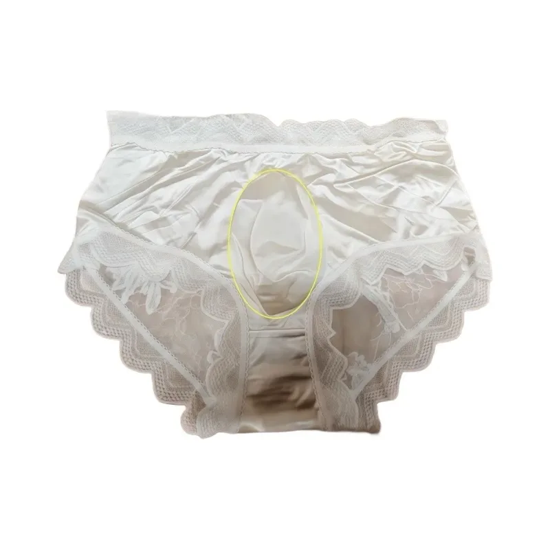 Men Satin Embroidery Floral Lace IceSilk Briefs Underwear 3D Bulge Pouch Panties Erotic Bottom Male Lingerie Tanga