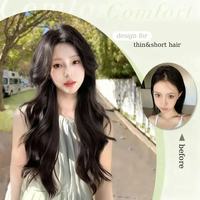 Synthetic Black Wavy Clip in Hair Extensions Hairpiece U-shaped Hair Extensions with 5 Clips for Women Girls Daily Use Soft Hair — image 5