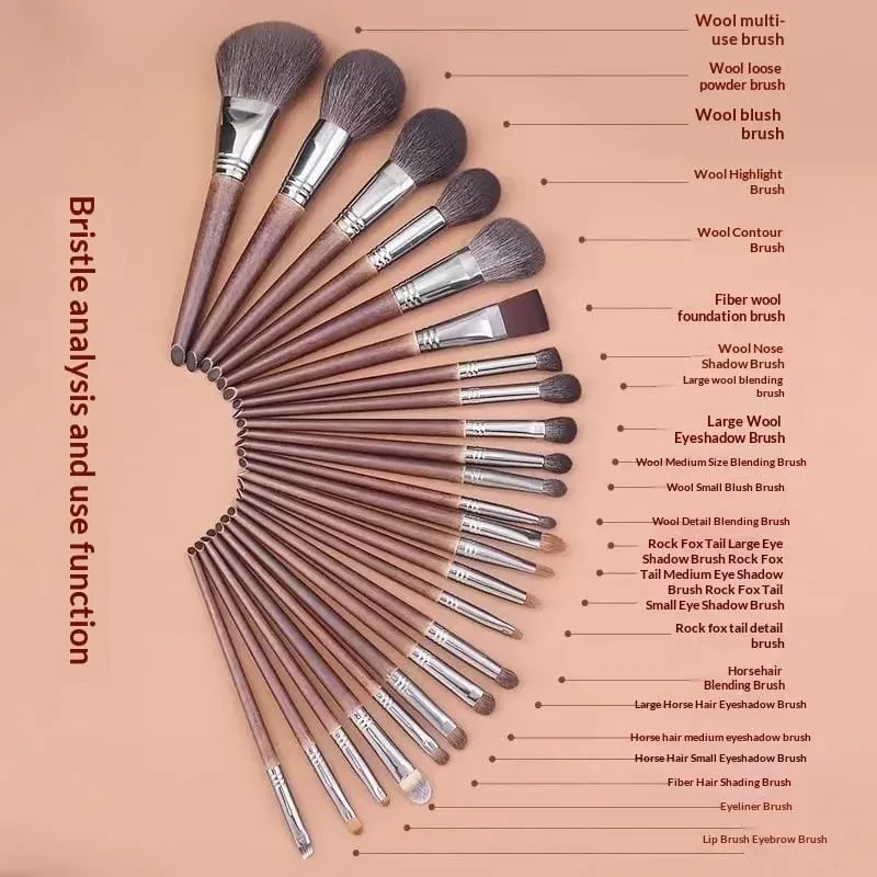 26Pcs Professional Makeup Brushes Set Animal Hair Foundation Eyeshadow Blending Blush Powder Brushes Cosmetic Tools Kit