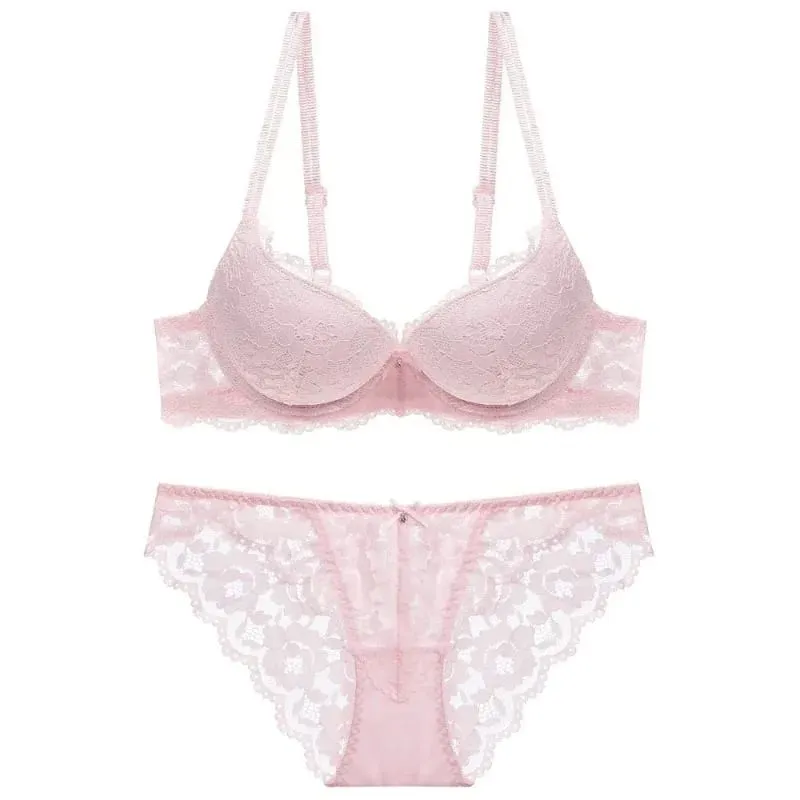 Sweet Mesh Lace Flower Bra Low Waist Bowknot Bra Panties Set Non Slip Lingerie Push Up Bra Women