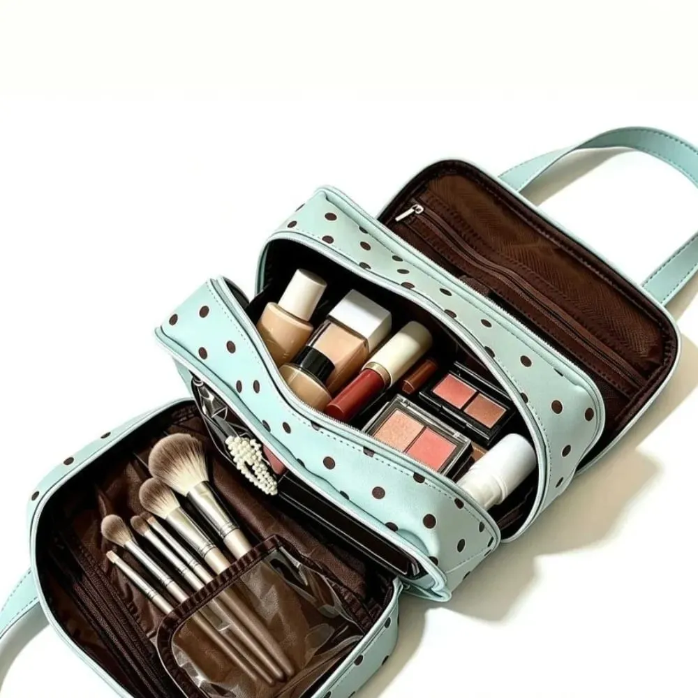 Waterproof Makeup Brush Organizer Bag Multilayer Portable PU Travel Cosmetic Handbag Storage Pouch Makeup Brushes Toiletries Bag