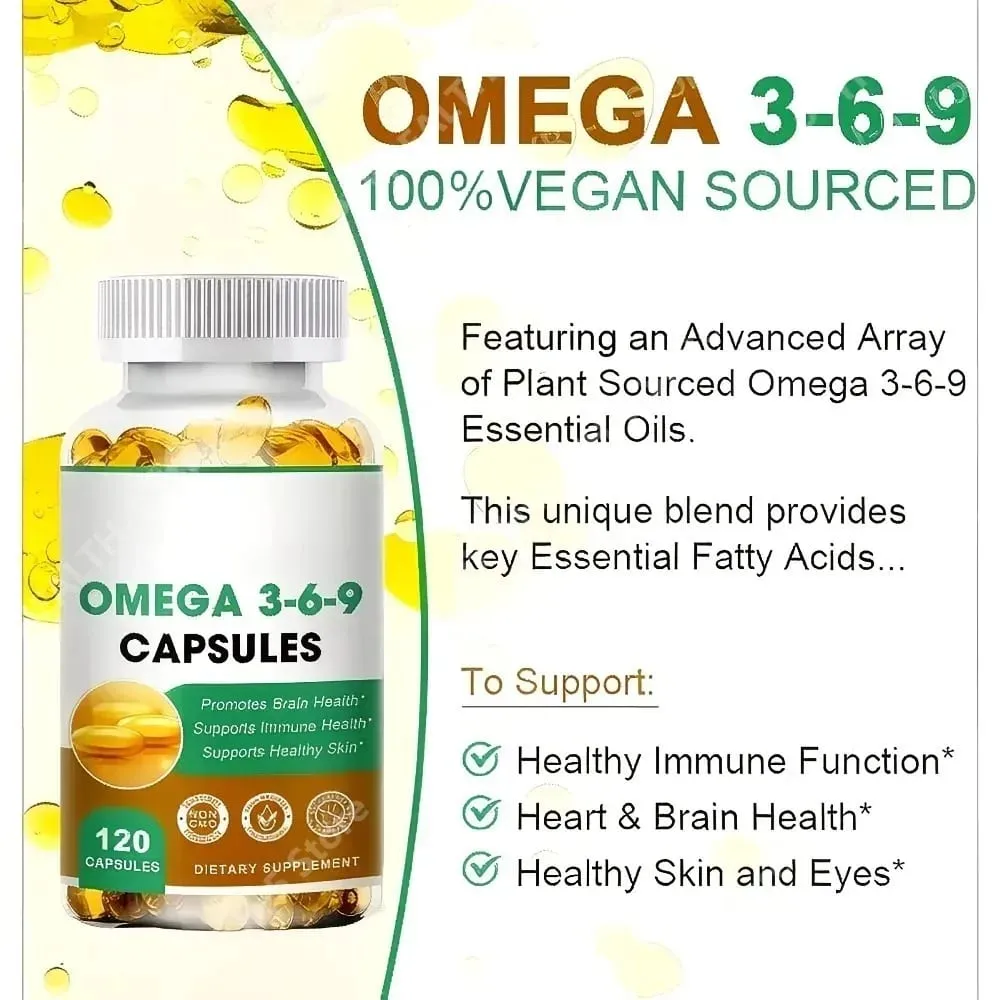 Plant-Based Omega 3-6-9 Softgels Natural Dietary Supplement Supports Skin Eye & Overall Health 100% Vegan Sourced 120 Softgels — image 3