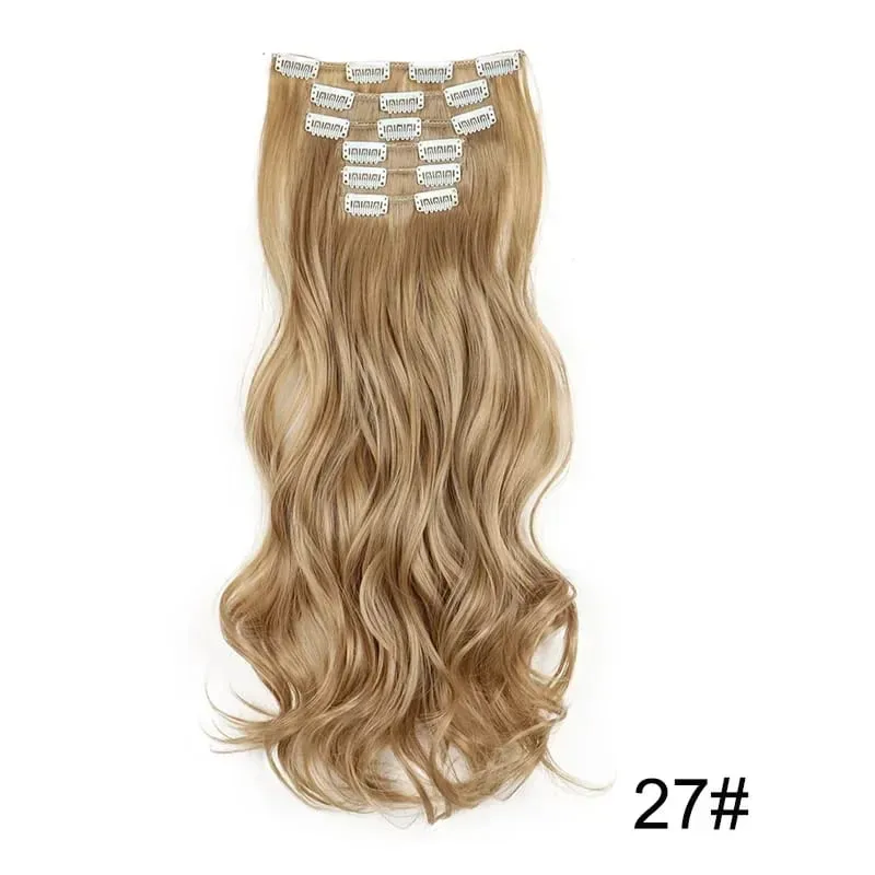 Synthetic Long Wavy Hair Extensions 24 Inch Clip in Fiber Double Weft Thick Hairpieces for Women Party Daily Cosplay Styling