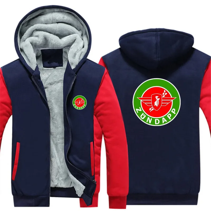 Men's Jackets Winter Hooded Warm Coat 2026 Zundapp Motorcycles Logo Print Plush Casual Thicken Lined Fleece Clothing Hoodies