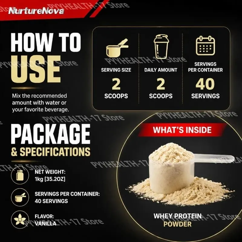 NurtureNova Whey Protein Powder Build Muscle Support and Muscle Recovery Support Sports Muscle Support for Adults 40 Servings