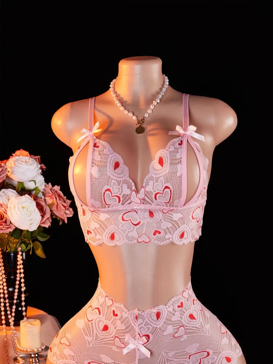 Pink Lace Open Brassiere Crotchless Panties Sexy Lingerie Female Sling Seductive Women's Fetish Transparent Underwear Sets