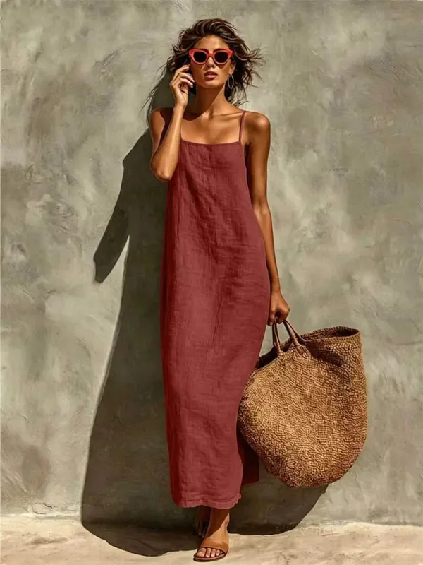 Summer Women Solid Color Casual Comfortable Slip Sundress Sand Beachwear Backless Sleeveless Loose Maxi Long Vacation Dresses — image 11
