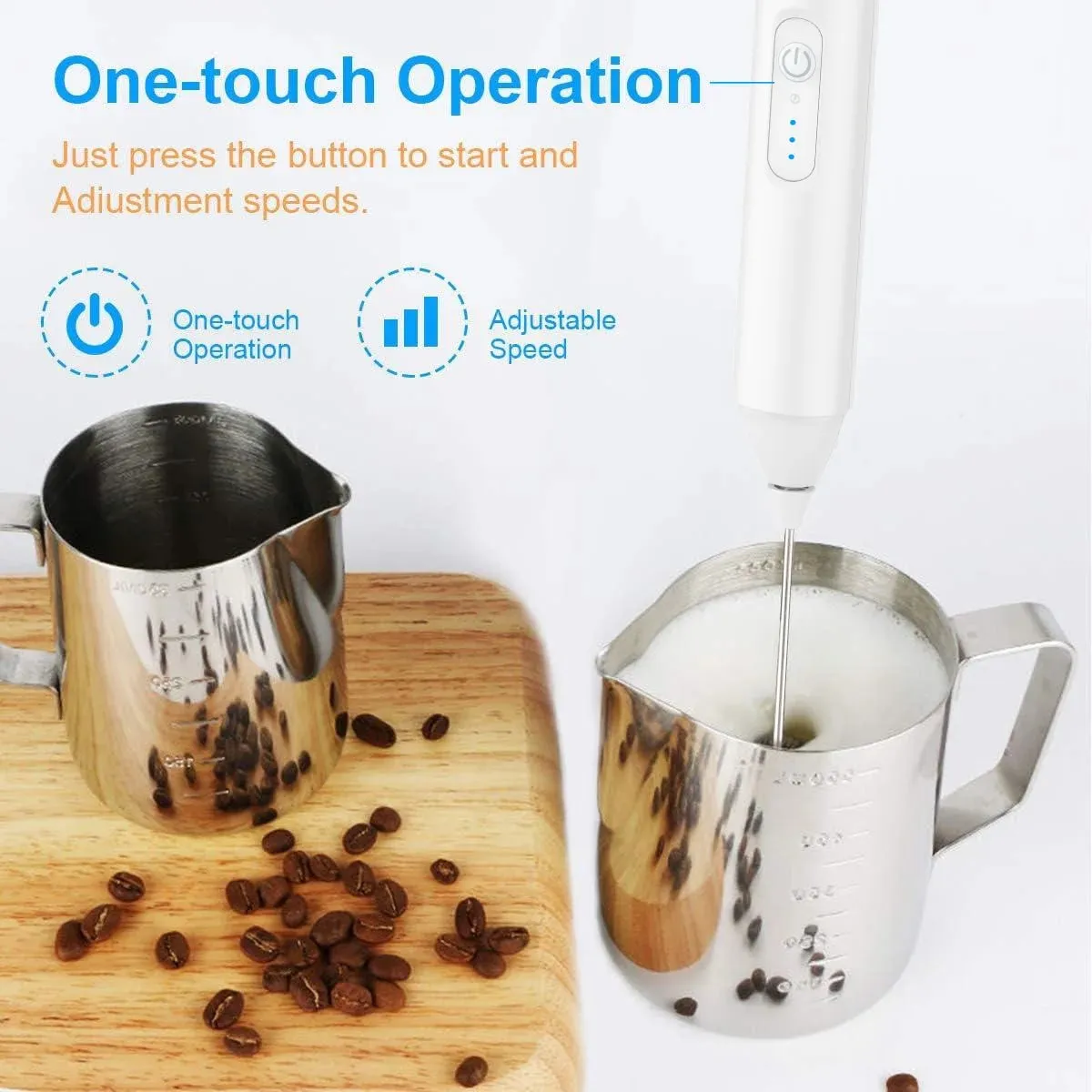 Milk Frother USB Rechargeable 3 Speeds Foam Maker Coffee Whisk Mixer Electric Handle Blender Egg Beater — image 6