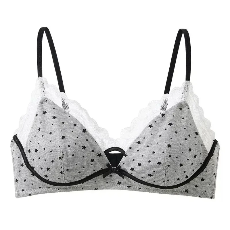 Women No Underwire Bra Set Soft Support Push‑Up For Small Bust Prevent Sagging & Side Spread Sweet Girly Style Lingerie 32‑38