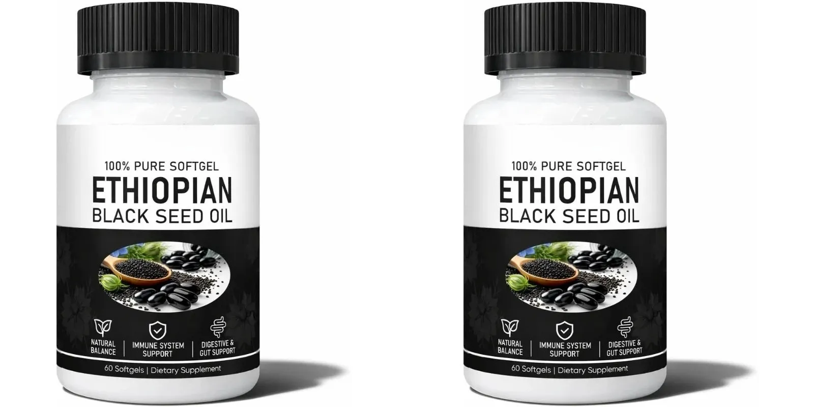 Ethiopian Black Seed Oil Organic Cold-Pressed Immune Support Supplement 60 Softgels for Joint Health & Antioxidant Protection