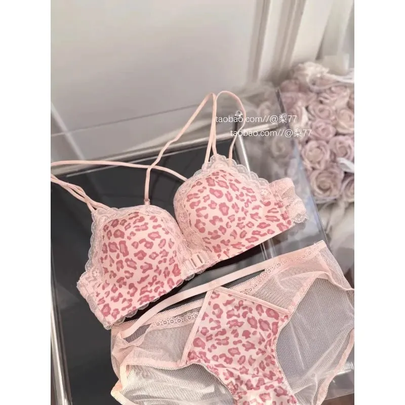 Petite Leopard Print Front Closure Bra Set Push Up Backless Sexy Party Lingerie Boost Bust Show Fuller Shape 32-38AB Top Selling