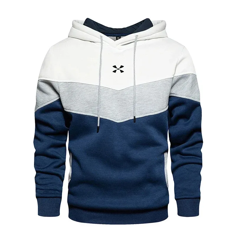 Men's Patchwork Hooded Sweatshirt Hoodies Clothing Casual Loose Fleece Warm Streetwear Male Fashion Autumn Winter Sports Outwear