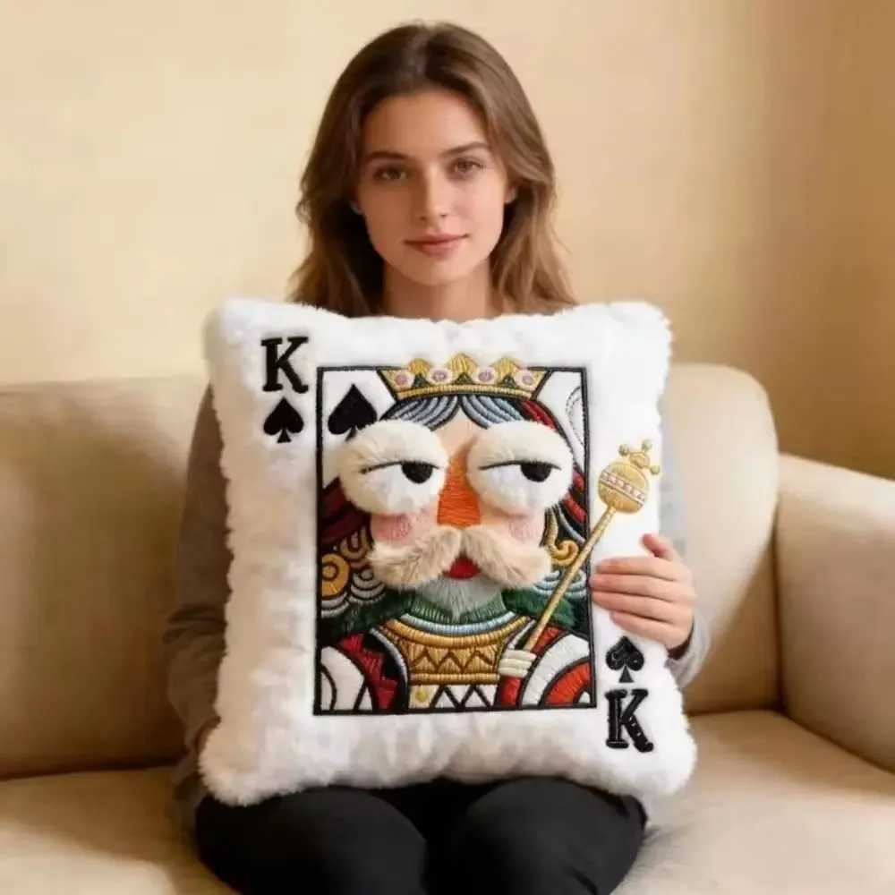 Patchwork Style Poker Card Cushion 3D Big Eyes High-Value Design Embroidered Pillow Card Game Theme Patchwork Pillow Gift Giving